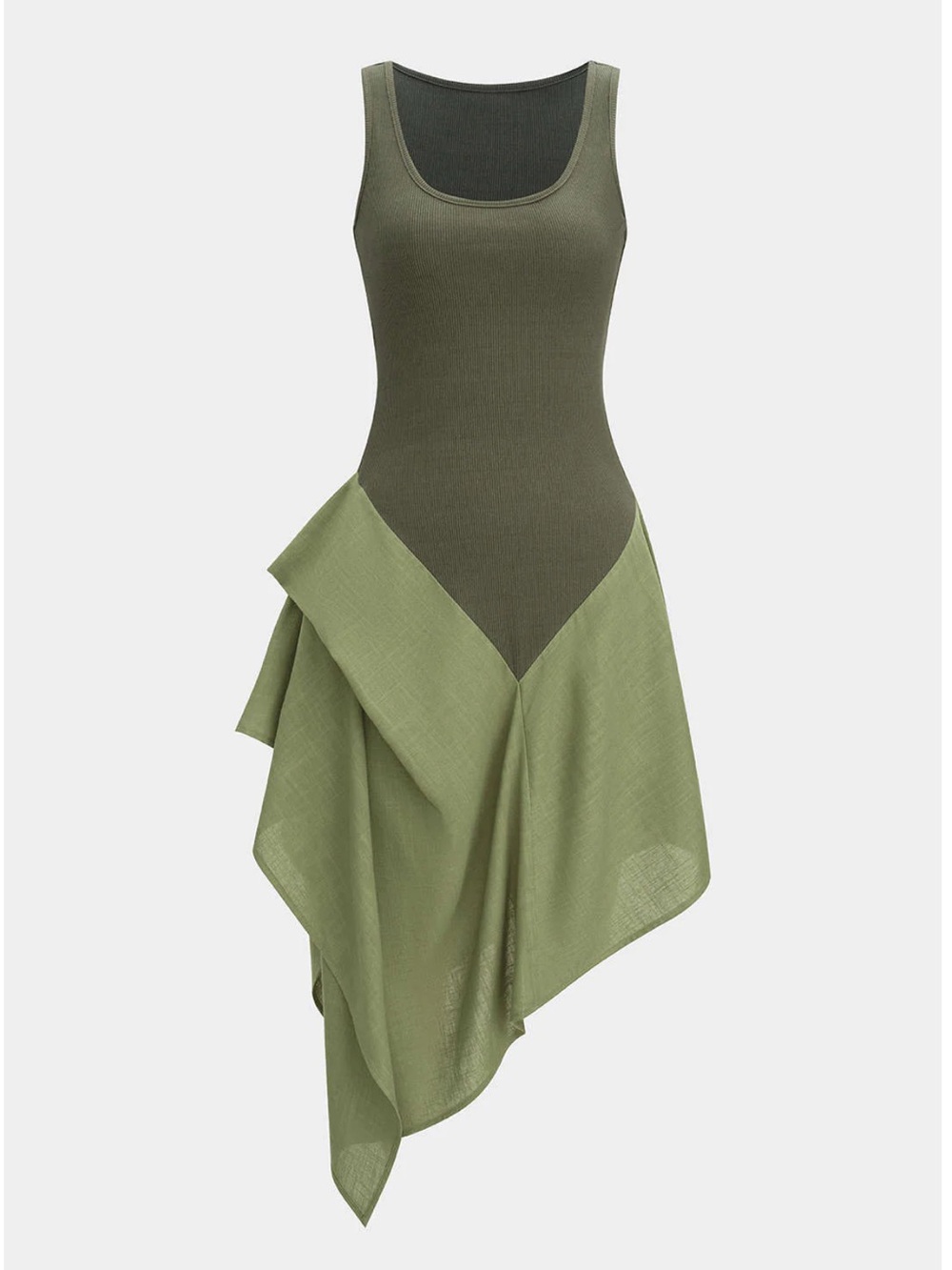 NWT Linen Patchwork Ruched Asymmetrical Sleeveless Maxi Dress L